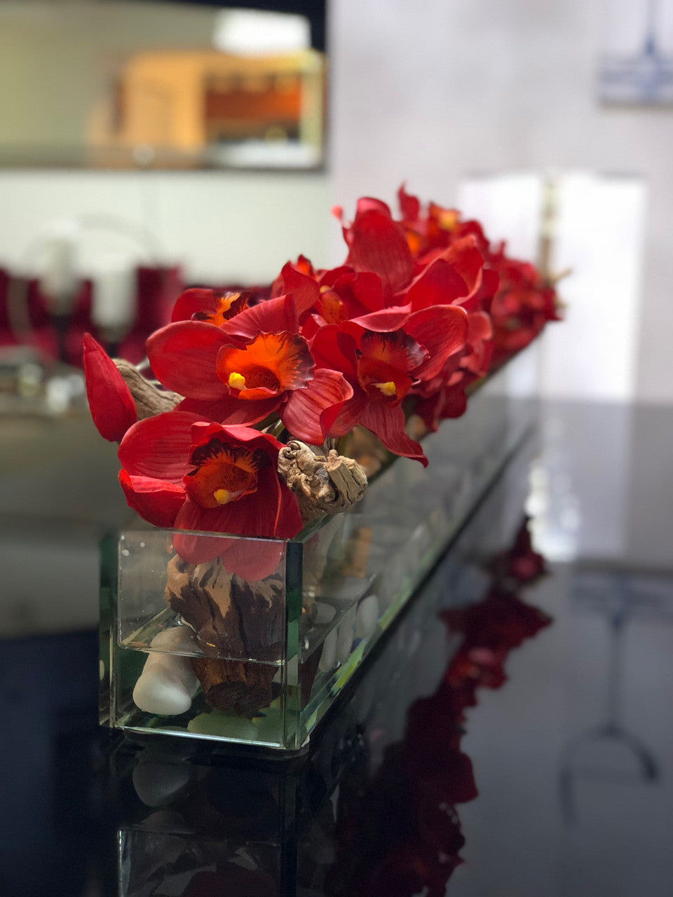 Orchidée Cymbidium 122 cm · Édition Deauville, rouge