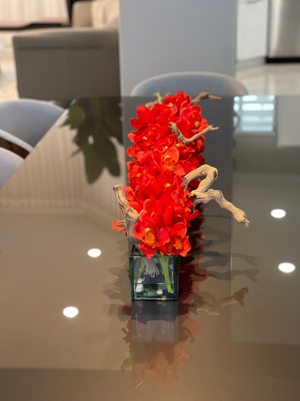 Orchidée Cymbidium 122 cm · Édition Deauville, rouge